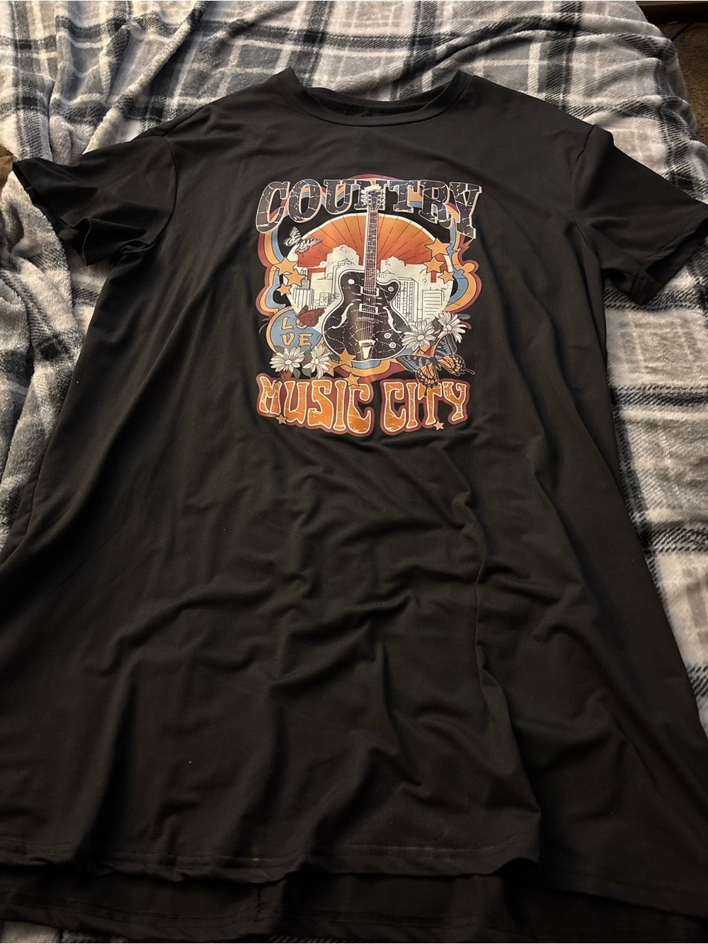 SHEIN Black Short-Sleeve 'Country Music City' Graphic Tee